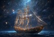 In the depths of the cosmos, a captivating satellite schooner floats amidst the celestial expanse. This otherworldly vessel, depicted in a stunning digital painting, exudes charisma and charm.