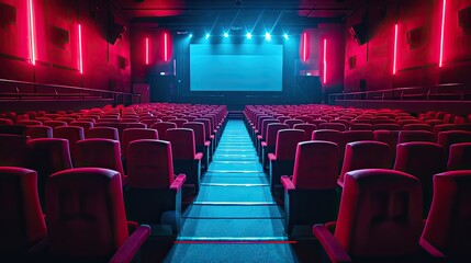 Wall Mural - Movie Theater with empty seats and projector / High contrast image