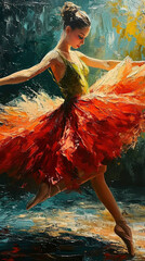 Wall Mural - Thick Brush Strokes and Hand Painted With Vibrant Colors of Ballerina Ballet Dancer