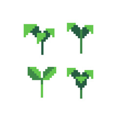 Wall Mural - Green leaves pixel art icon, leaf eco plant logo. Isolated vector illustration. Game assets 8-bit sprite. Design for stickers, print, web, t-shirt, stickers, logo, mobile app. 