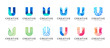 Letter U logo design for various types of businesses and company. colorful, modern, geometric letter U logo set