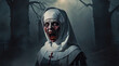 a nun who is possessed by an evil and terrifying spirit. evil and terrible demon