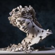 Broken ancient greek statue woman head falling in pieces. Broken marble female sculpture, cracking bust, concept of depression, memory loss, mentality loss or illnes , generated by AI