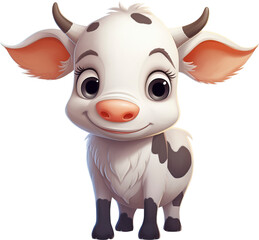 Wall Mural - Cute cow cartoon isolated on transparent background. PNG