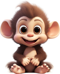 Wall Mural - Cartoon baby monkey isolated on transparent background. PNG