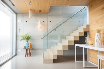 Wall Mural - concrete staircase with glass balustrade in home