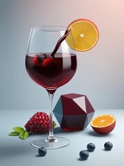 Wall Mural - Flat Pop Illustration - Sangria with Fruit Medley and Bold Red Wine on Creamy White and Light Blue Gradient Background Gen AI