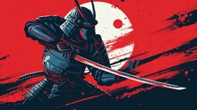 Japanese Samurai Warrior Vector Illustration   