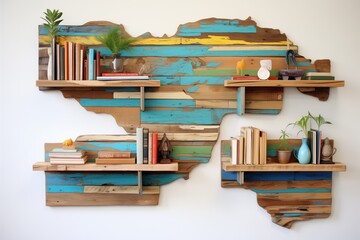 Wall Mural - old planks repurposed as bookshelves