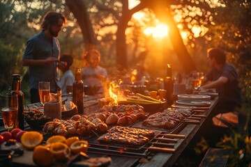 Wall Mural - Spring barbeque with family