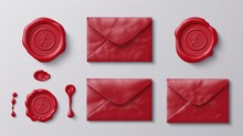 Vector Red Wax Seals Set For Letter And Envelope   