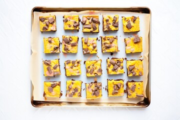 Sticker - individual brownie squares separated on baking sheet