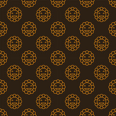 Poster - Cheerful Geometric Flower in Groovy 70s style vector thin line seamless pattern