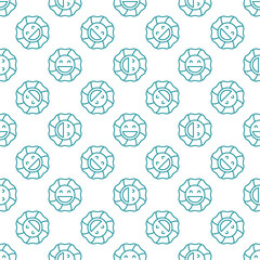 Poster - Funny Flower with Smiling Face vector outline seamless pattern in Groovy style