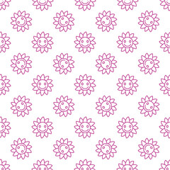 Poster - Groovy Smiling Flower vector simple linear seamless pattern