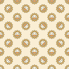 Poster - Geometric Groovy Hippie Flower vector colored seamless pattern