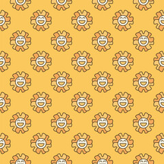 Poster - Groovy Funny Geometric Flower vector colored seamless pattern