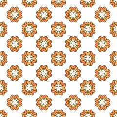 Poster - Groovy Happy Flower vector colored seamless pattern