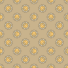 Poster - Hippie Smiling Flower vector Groovy Style colored seamless pattern