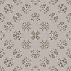 Poster - Round Funny Smiling Flower vector outline seamless pattern in Groovy style
