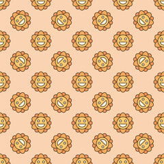 Poster - Pretty Groovy Smiling Flower vector colored seamless pattern