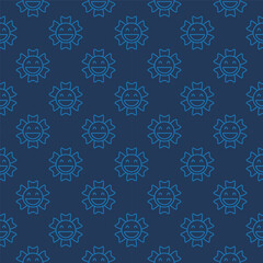 Poster - Smiling Face Flower in Groovy style vector blue thin line seamless pattern