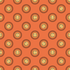 Poster - Round Cheerful Smiling Flower vector colored seamless pattern in Groovy style