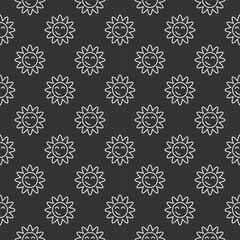 Poster - Vintage Groovy Smiling Flower vector outline seamless pattern