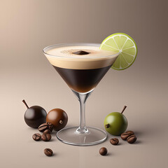 Wall Mural - Flat Pop Illustration of Espresso Martini on Gradient Background Gen AI