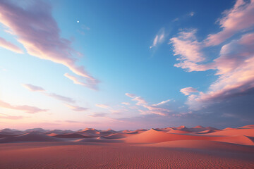 Wall Mural - Generative AI Image of Desert Landscape with Dunes in Dramatic Sky at Dusk