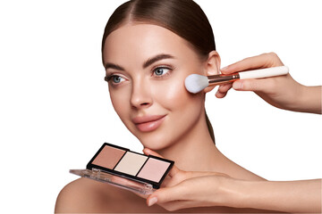 Wall Mural - makeup artist applies eye shadow. beautiful woman face. perfect makeup. make-up detail. beauty girl 