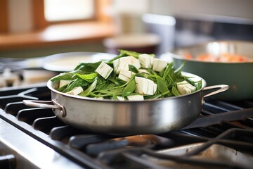 Poster - fresh spinach and paneer blocks before cooking