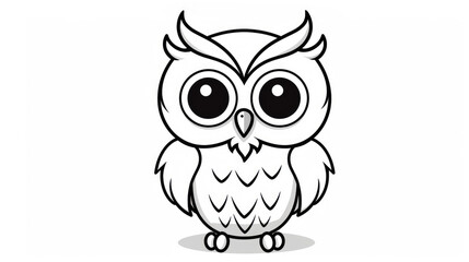 Drawing for children's coloring book cute owl. Illustration winter line on white background