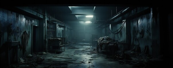 Wall Mural - Spooky abandoned hospital interior Generative AI