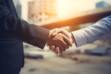 man handshake on building construction background