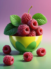 Wall Mural - Vibrant Flat Pop Illustration - Tart raspberries on a rich berry-to-violet gradient Gen AI