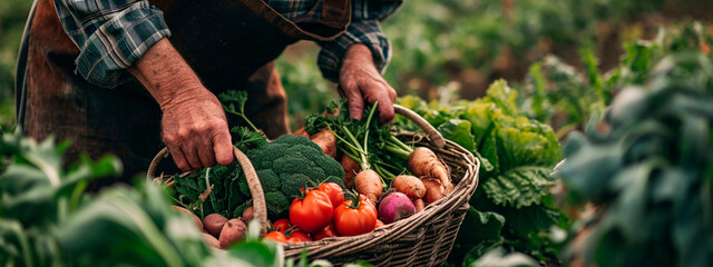 A farmer harvests vegetables in the garden. Selective focus.