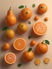 Wall Mural - Whimsical Pop Art - Tangy Tangerines on Citrus Gradient with Gooey Caramel Gen AI