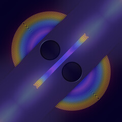 Fototapete - Abstract geometric 3d rendering digital illustration in purple and blue background with two circles