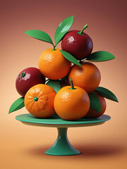 Wall Mural - Vibrant Pop Illustration - Low-poly 3D art of tangy tangerines on a citrus gradient background Gen AI