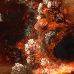 Aufkleber - Huge waves of giant fire explosion with orange-yellow swirls of flame. 3d rendering digital illustration
