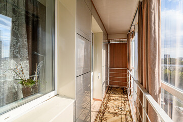 Russia, Moscow- May 27, 2020: interior apartment room balcony overlooking the street