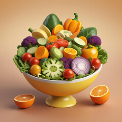 Wall Mural - Gourmet Salad - Flat pop illustration of a variety of fresh vegetables on a gradient background Gen AI