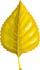 Sticker - Yellow birch leaf, isolated cartoon vector autumn forest foliage element with ovate shape, veins and delicately detailed serrated edges, capturing the essence of autumnal beauty