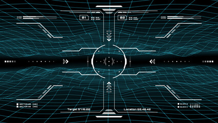 Fototapete - Military HUD interface, target aim controls screen, vector futuristic dashboard with radars. Military game or HUD technology virtual panel display of submarine or aircraft target aim with gun sight