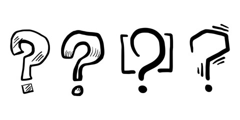 Poster - Set of hand drawn question marks. doodle questions marks. isolated on black and white. vector illustration