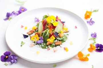 Wall Mural - elegant spinach and bacon salad plated with edible flowers