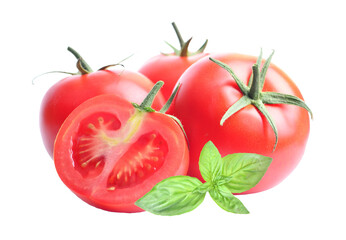 Wall Mural - Tomatoes and basil isolated