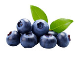 Fototapeta  - Fresh and juicy blueberries with vibrant green leaves on a transparent background.