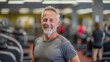 © b_mc Photographer - 60 year old man exercising at the gym. Generated with artificial intelligence